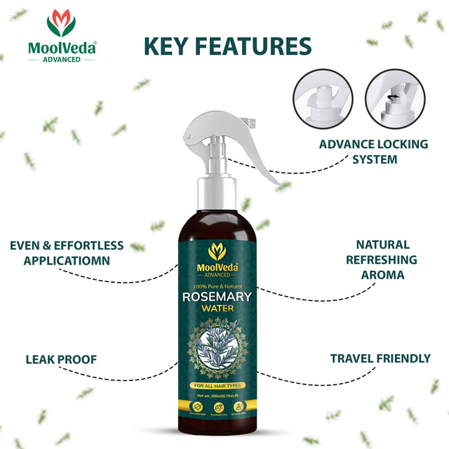 Moolveda 100% Pure & Natural Rosemary Water Spray-200ml