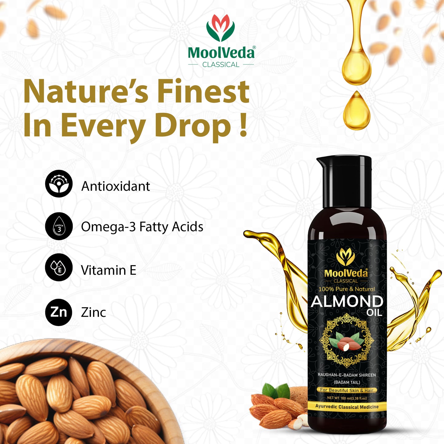 Moolveda 100% Pure & NaturalAlmond Hair Oil-100ml