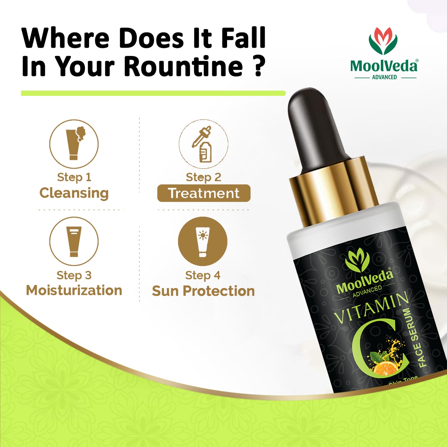 Moolveda Vitamin C Face Serum, Increases Skin's Glow Instantly and Reduces Spots Overtime, Bright Complete Vitamin C Booster, 50 ml