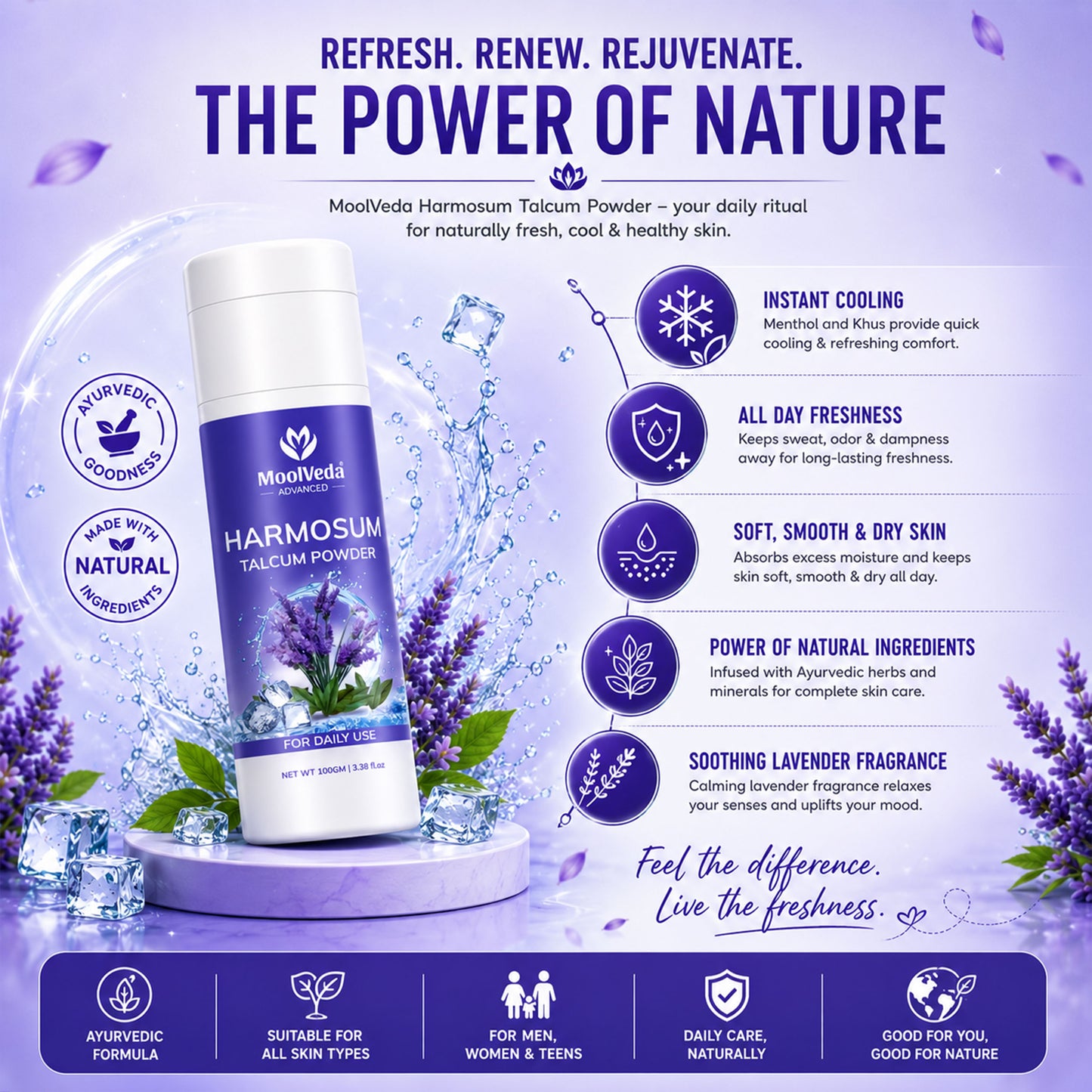 Moolveda Harmosum Talcum Powder For Face & Body - 100gm