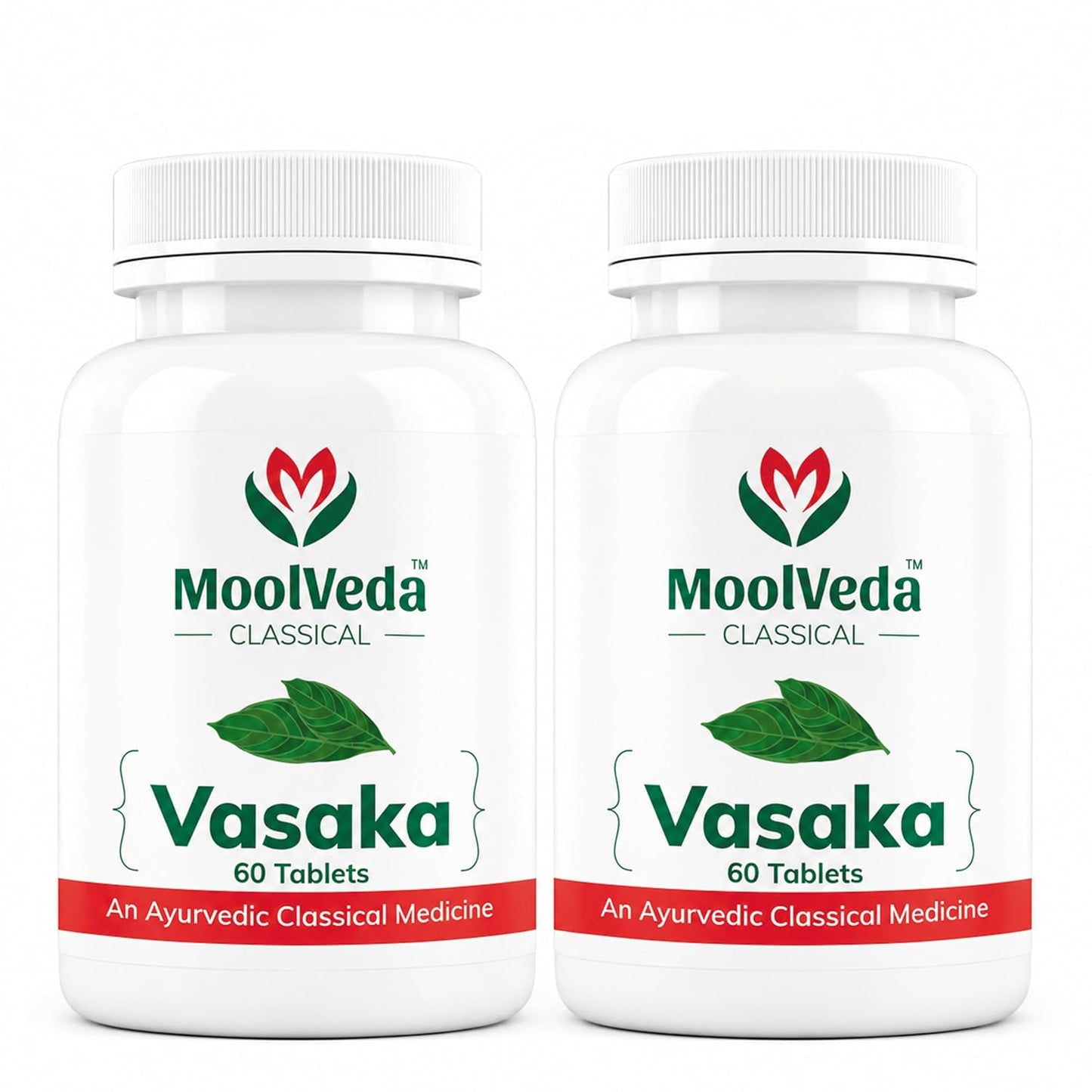 Moolveda Vasaka Tablets 60 Veg Tablets | Pack Of 2 | Ayurvedic Herbal Supplement for Cold & Cough Support | Supports Respiratory Health & Healthy Breathing | With Vasaka (Adhatoda Vasica) Extract