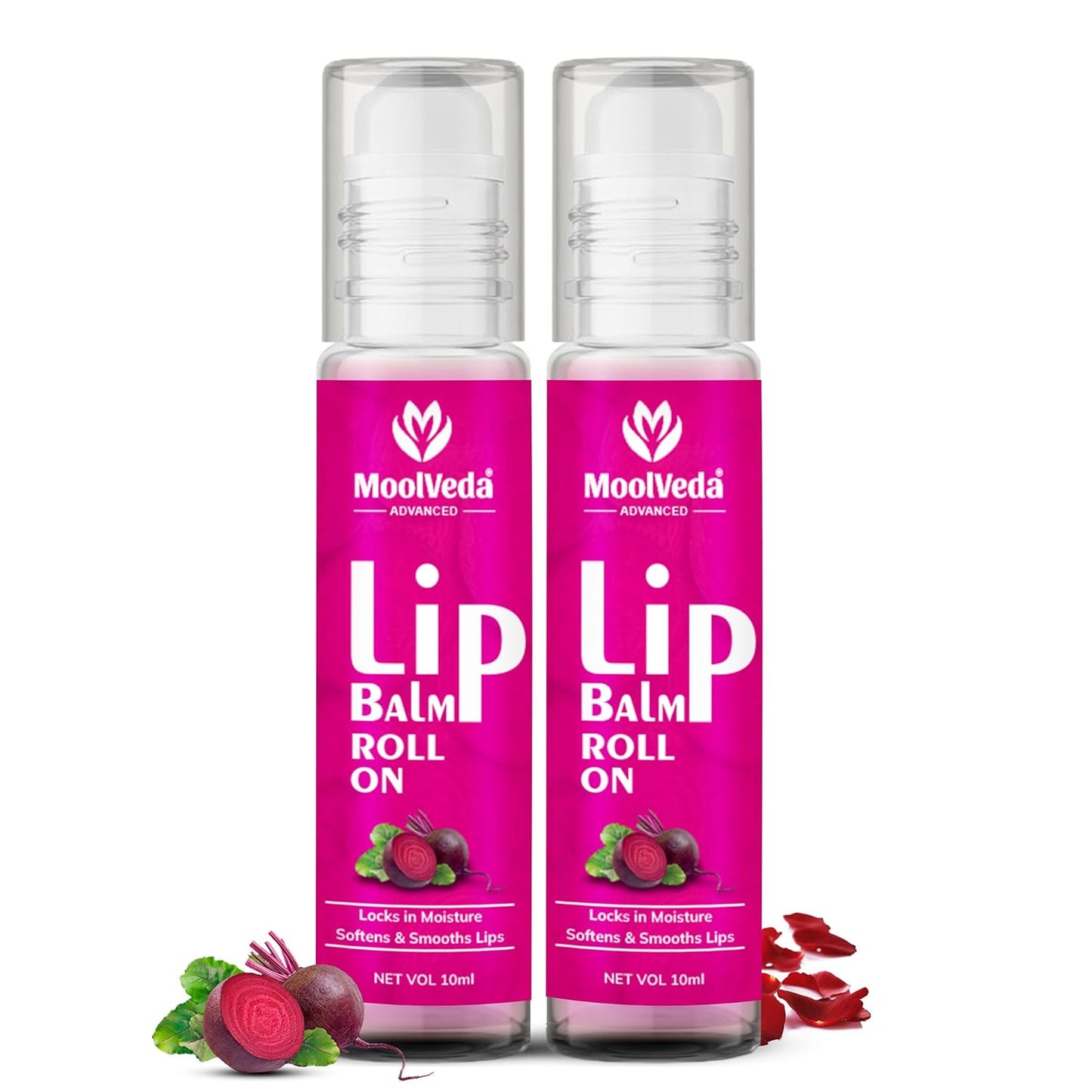 Moolveda Lip Balm Roll on with beetroot rose & 100% edible ingredients & no chemicals, 10ml
