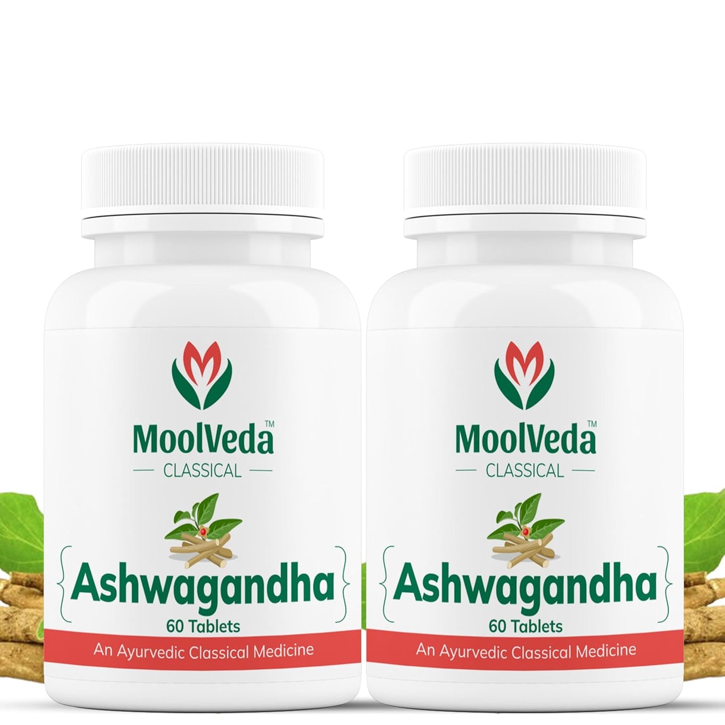 Moolveda Ashwagandha Tablets | Energy, Stress Relief and Immune Support | Improves Strength, Energy & Overall Wellbeing | Rejuvenates Mind & Body | 60 Veg Tablets (Pack Of 2)
