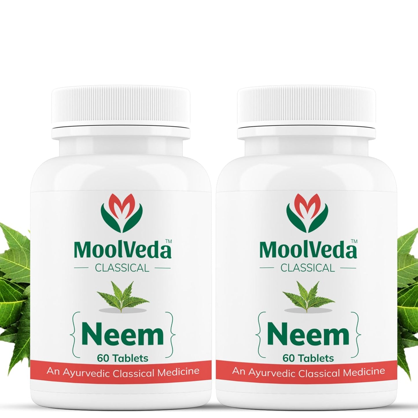 Moolveda Neem Tablets for Improves Skin Health | Supports Detoxification | 60 Veg Tablets (Pack of 2)