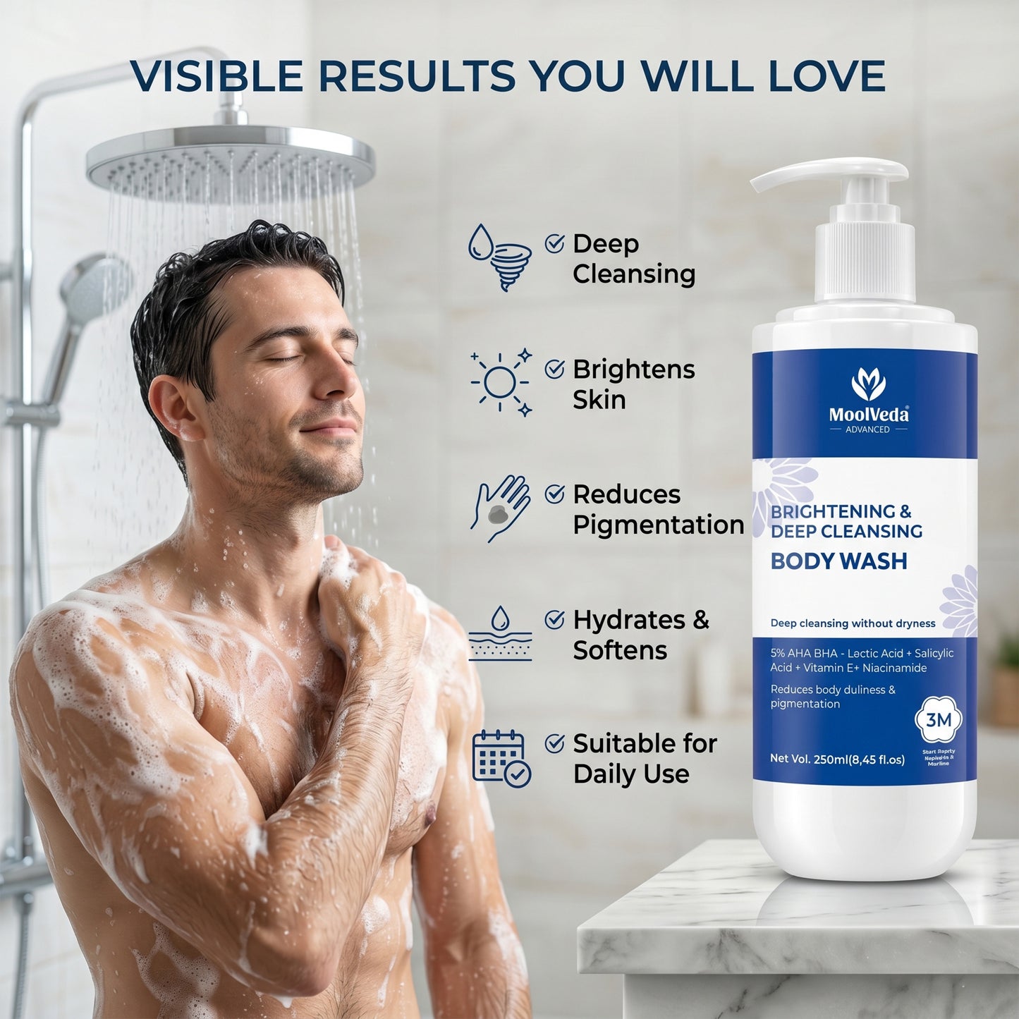 Moolveda Daily Exfoliating Body Wash Shower Gel 250ml