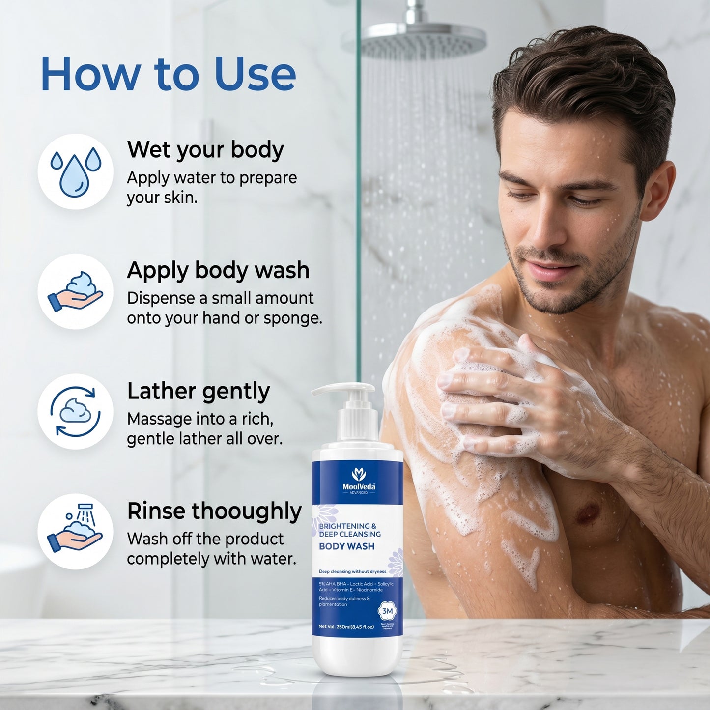 Moolveda Daily Exfoliating Body Wash Shower Gel 250ml