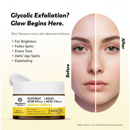 Moolveda 6% Glycolic & 2% Kojic Acid Serum Cream |  150gm