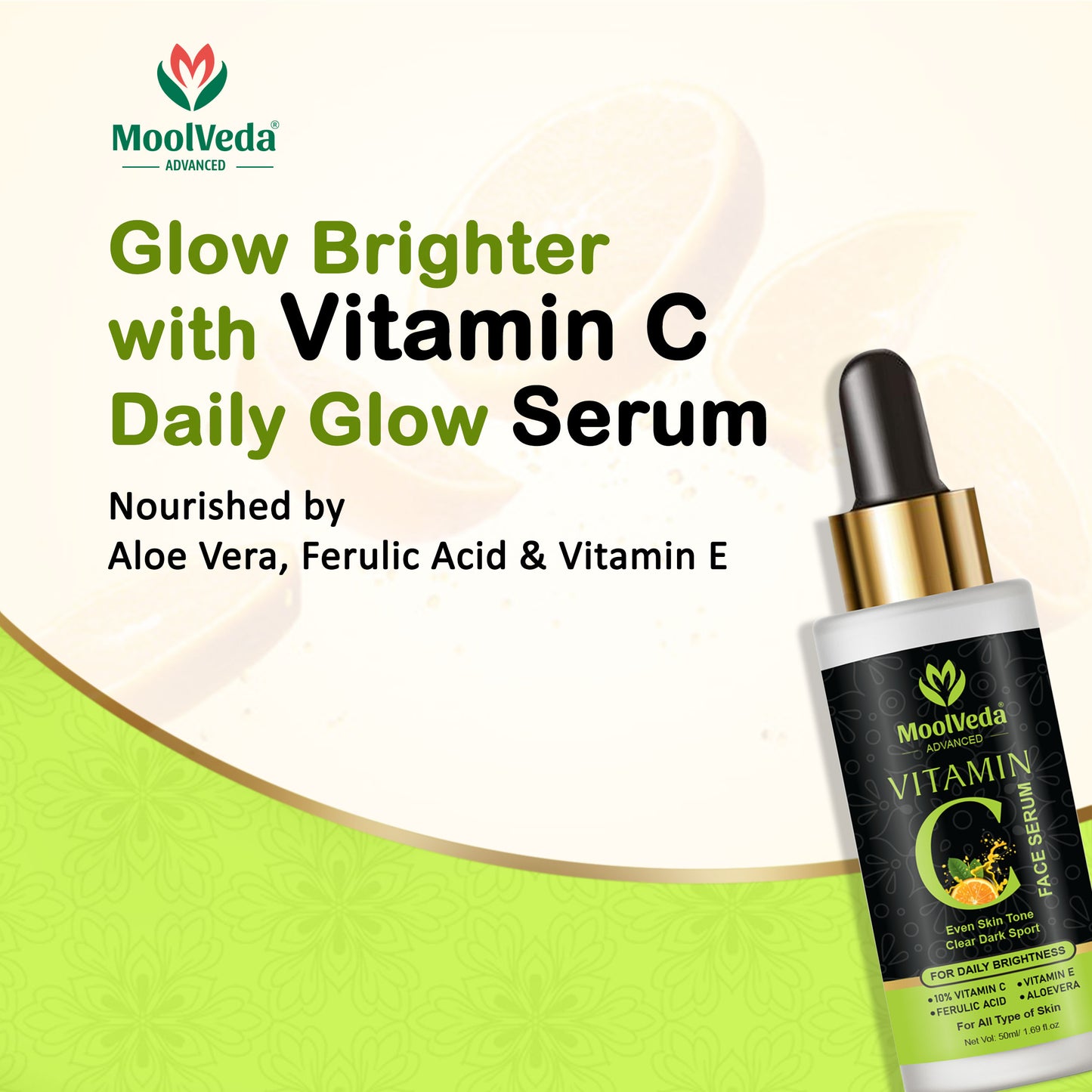 Moolveda Vitamin C Face Serum, Increases Skin's Glow Instantly and Reduces Spots Overtime, Bright Complete Vitamin C Booster, 50 ml