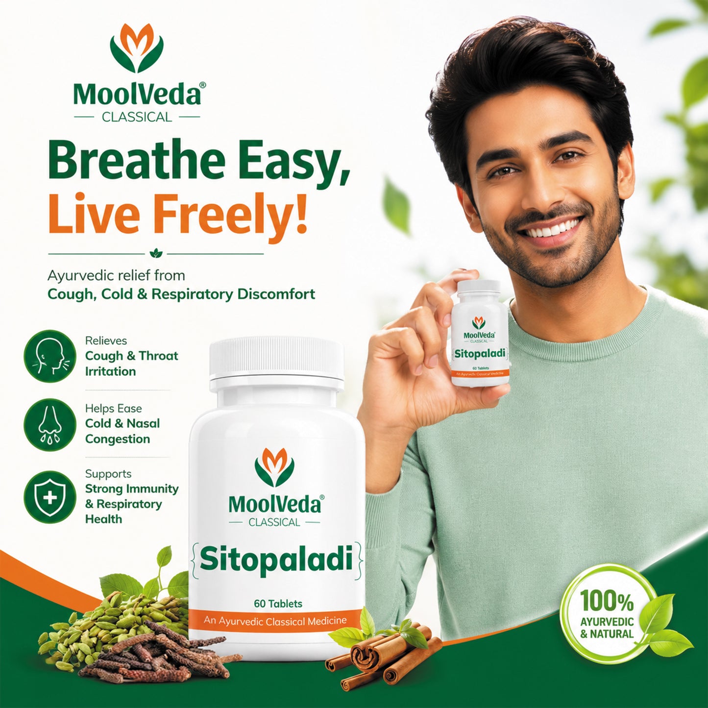 Moolveda Sitopaladi Tablet – 60 Tablets | Ayurvedic Formula for Cough, Cold & Immunity | Herbal Respiratory Support