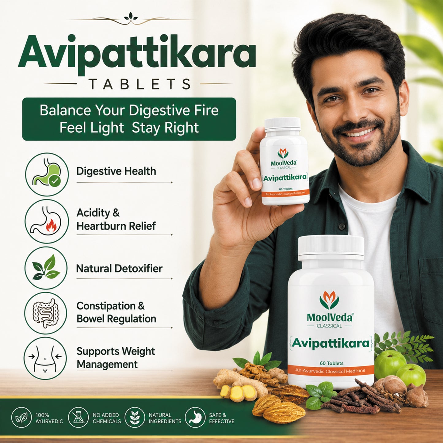 Moolveda Avipattikar Tablet | 60 Tabs | Pack of 1 | Effective Solution for Acidity & Indigestion | Digestive Health