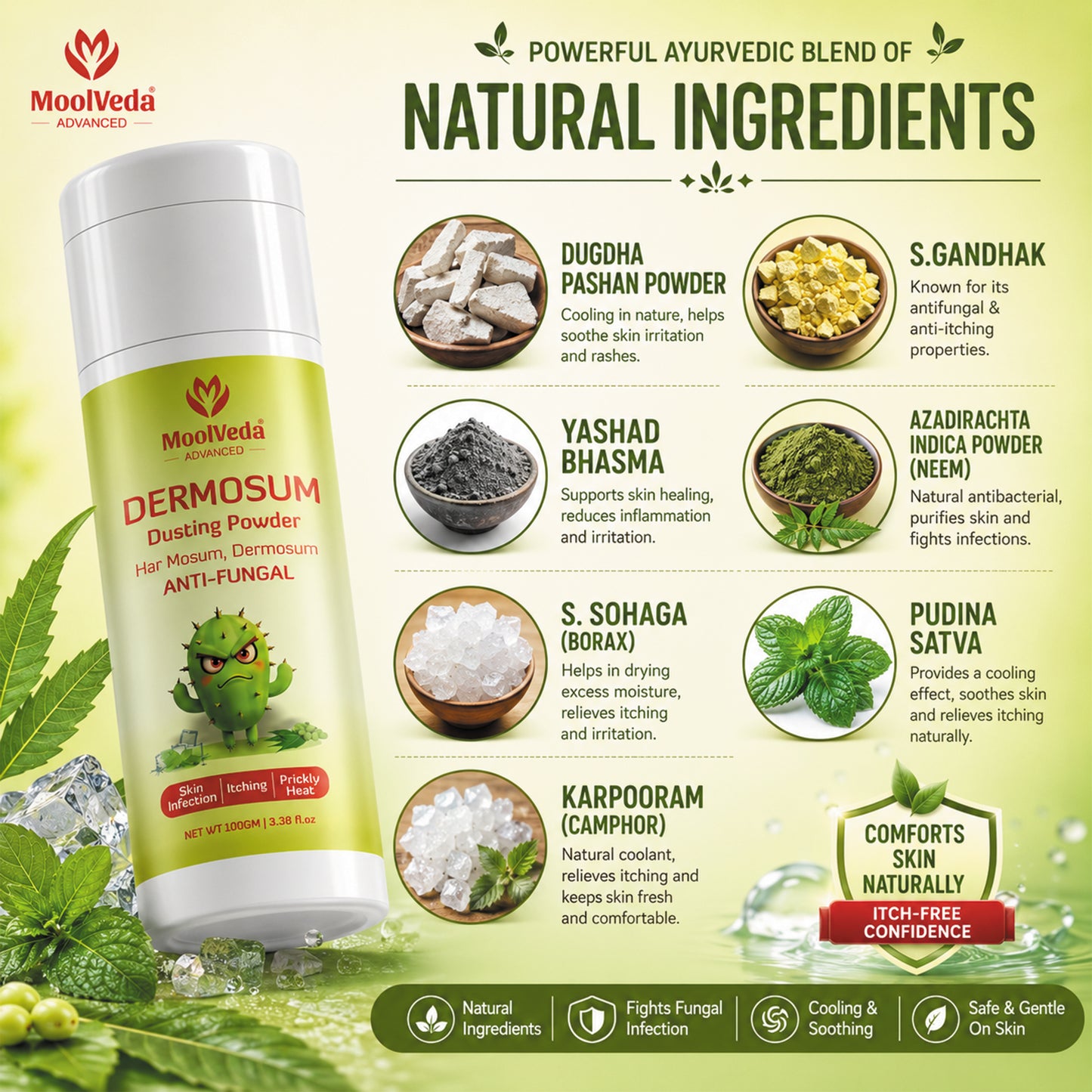 Moolveda Dermosum Anti fungal Dusting Powder, 100gm