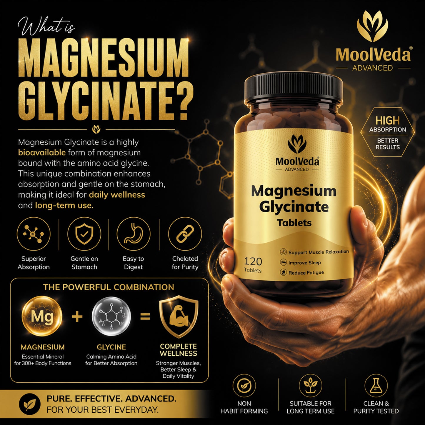 Magnesium Glycinate Tablets 2000mg | High Absorption Magnesium for Deep Sleep, Relaxation & Muscle Recovery | 120 Tablets