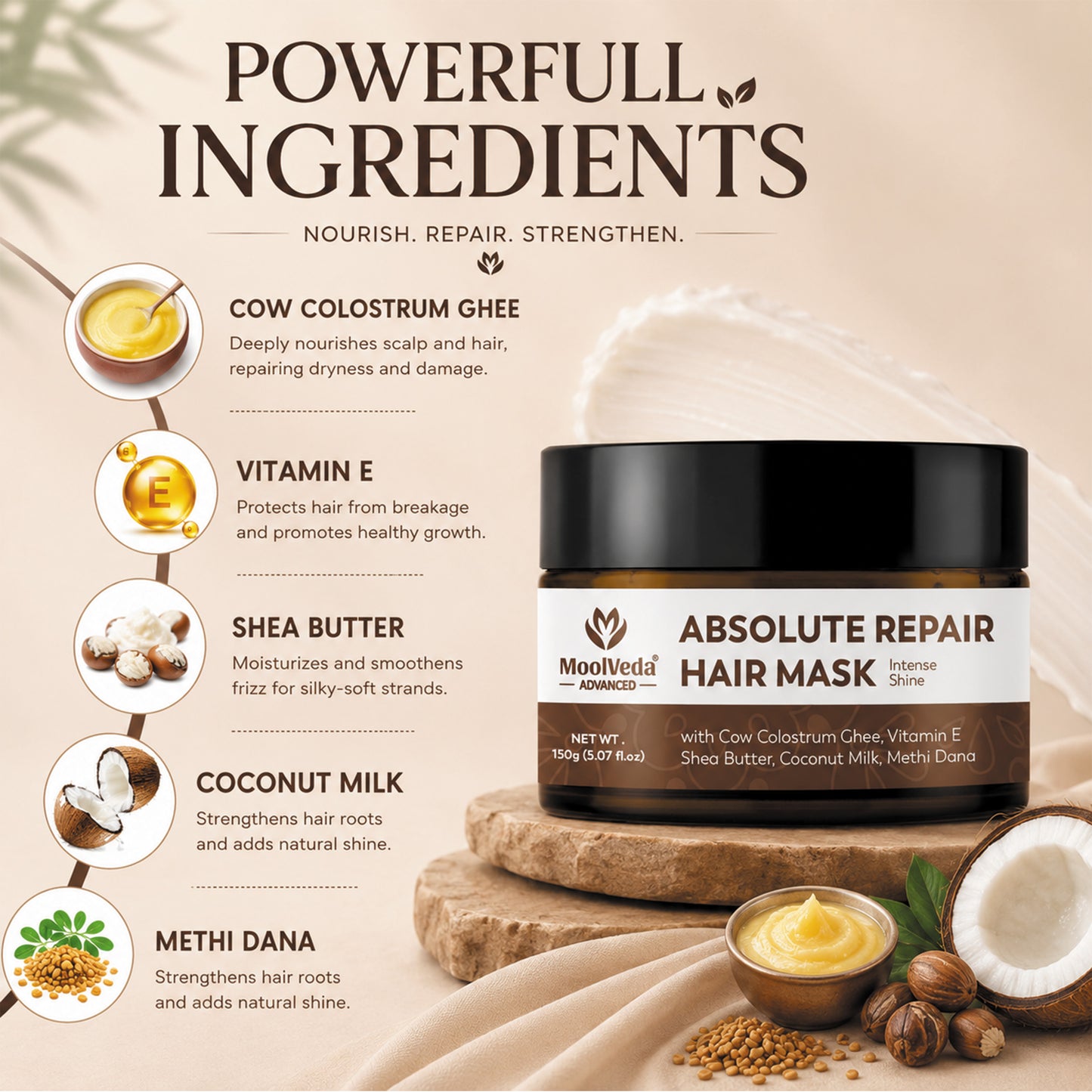 Moolveda Absolut Repair Hair Mask For Frizzy, Dry & Damaged Hair, 150gm