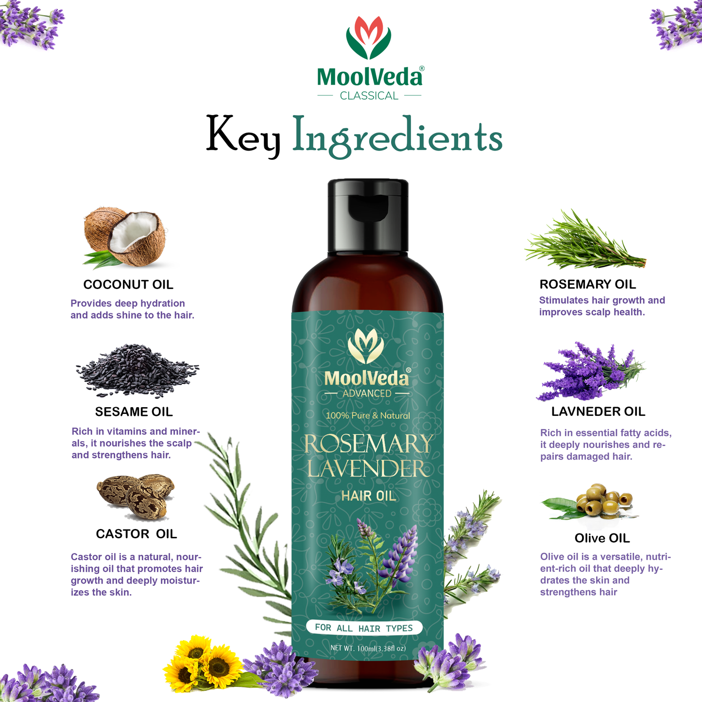 Moolveda Rosemary Lavender Hair Oil-100ml
