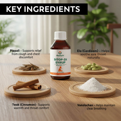 Moolveda Sitopdi (Sitopaladi) Syrup for Cough, Cold & Sore Throat 100ml