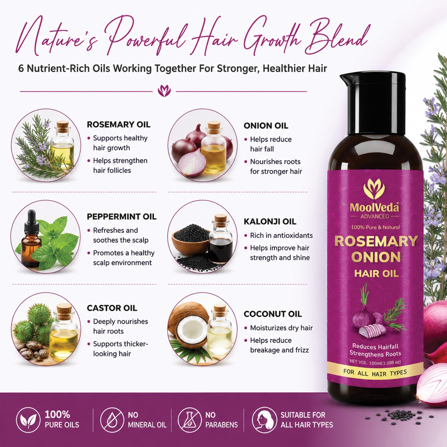 Moolveda Rosemary Onion Hair Oil 100ml