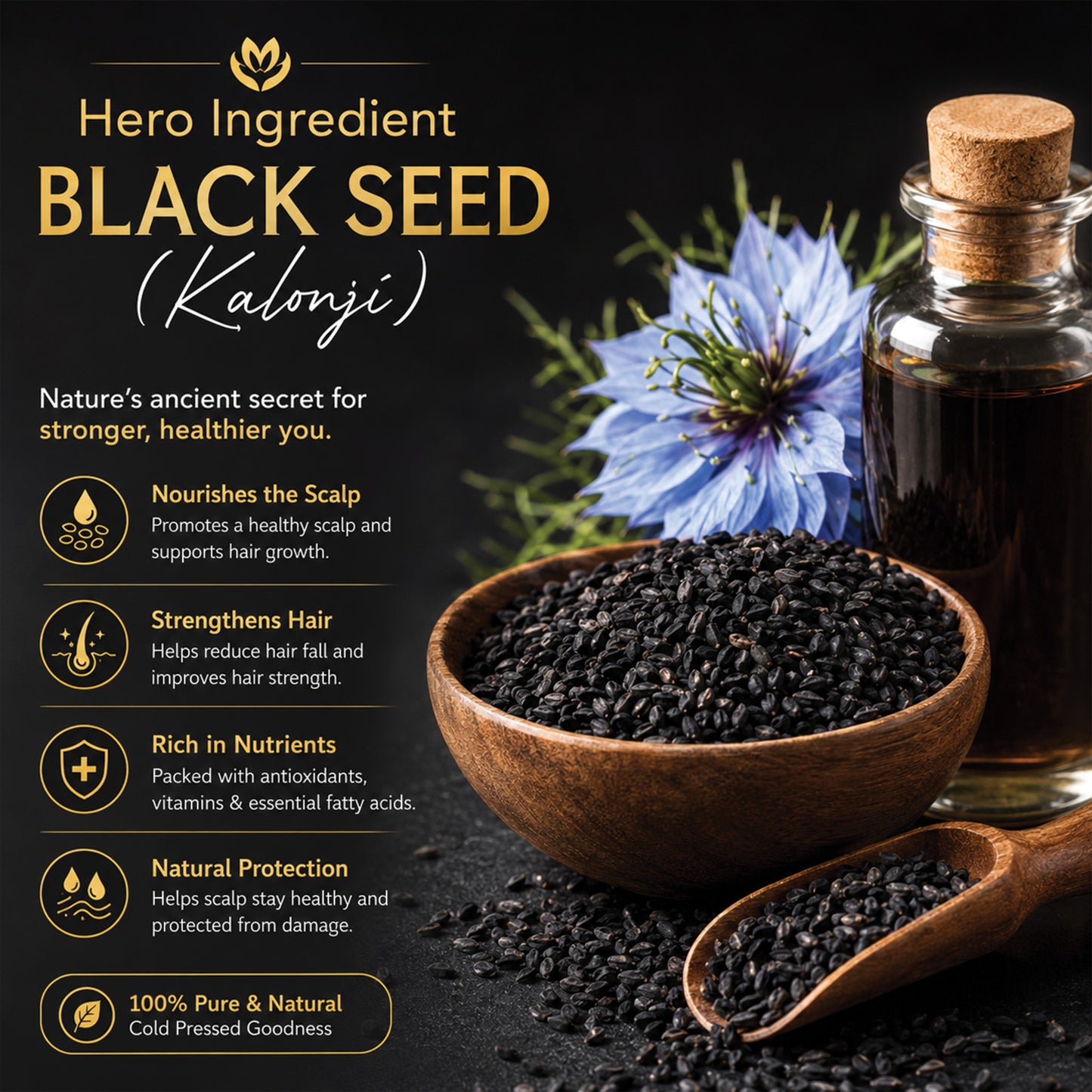 Moolveda Kalonji Oil - Virgin Grade - Black Seed Oil - Nigella Sativa - 100ml