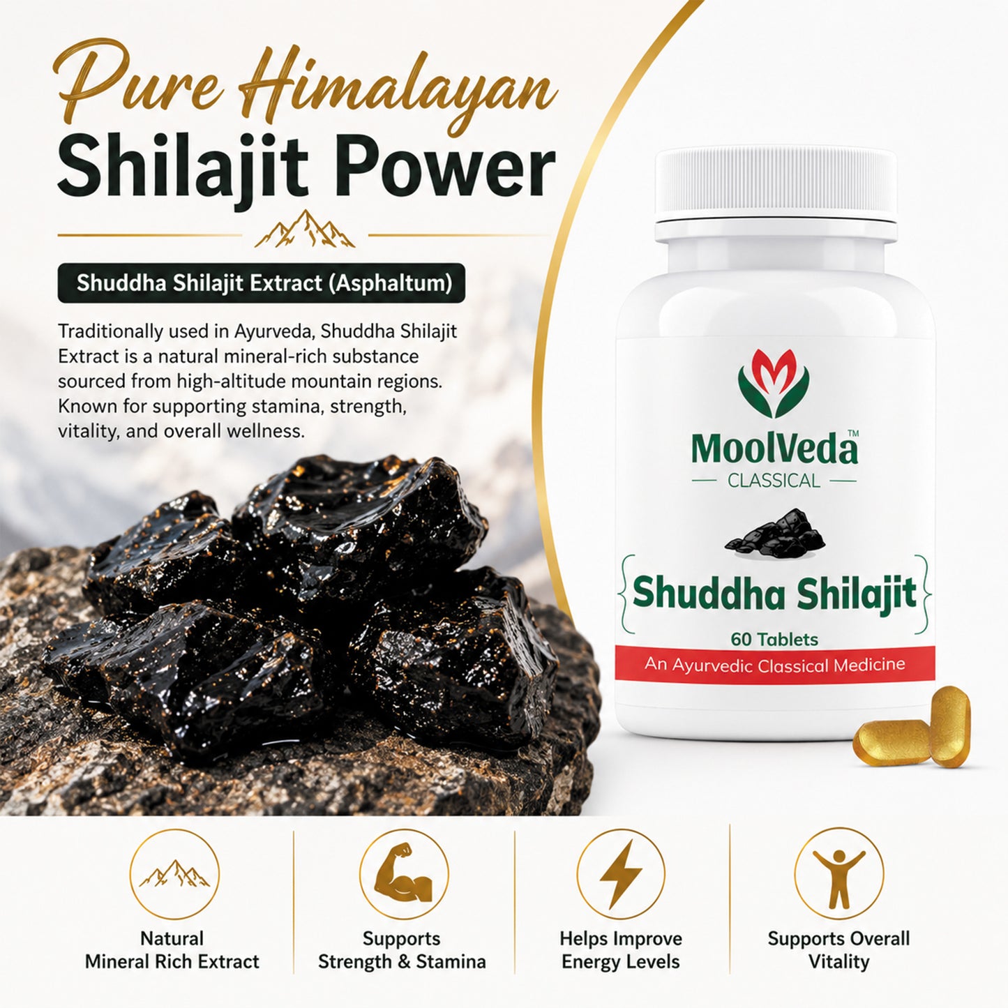 Moolveda Shuddha Shilajit Tablet, 60 Tablet