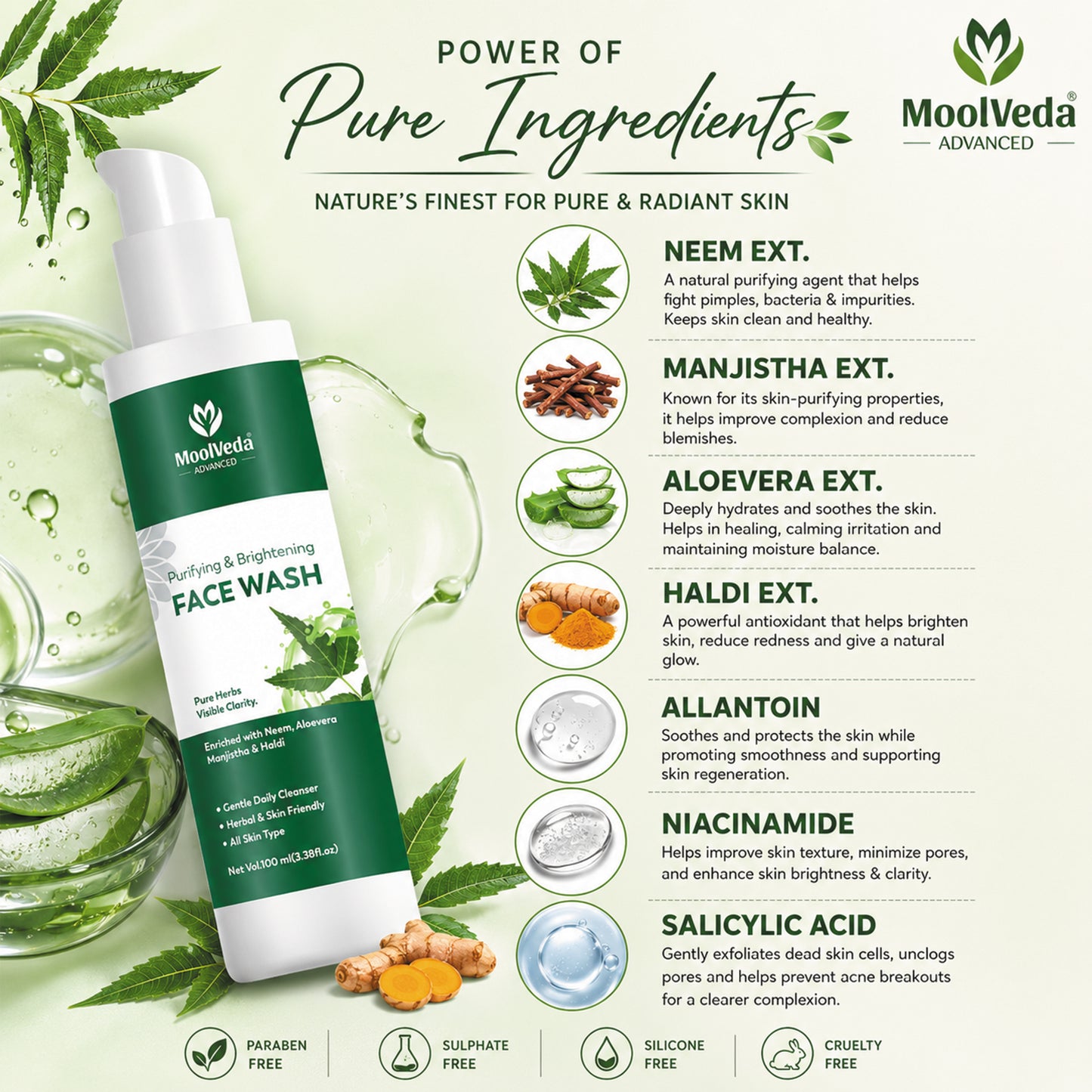 Moolveda Purifying & Brightening Face Wash, 100ml