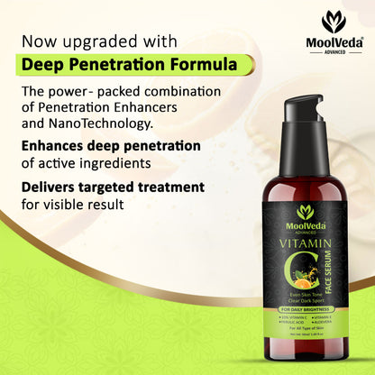Moolveda Vitamin C Face Serum, Increases Skin's Glow Instantly and Reduces Spots Overtime, Bright Complete Vitamin C Booster, 50 ml