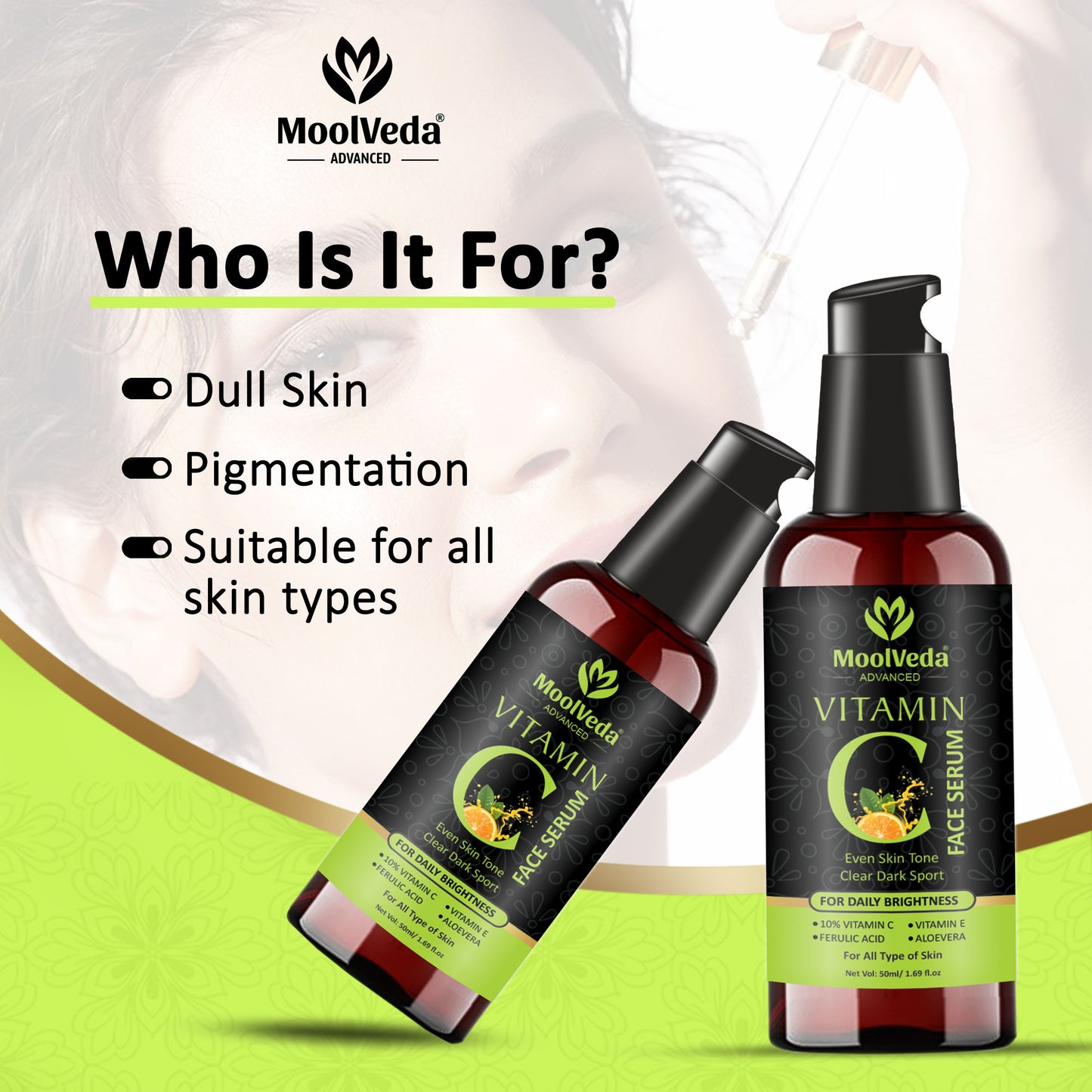 Moolveda Vitamin C Face Serum, Increases Skin's Glow Instantly and Reduces Spots Overtime, Bright Complete Vitamin C Booster, 50 ml
