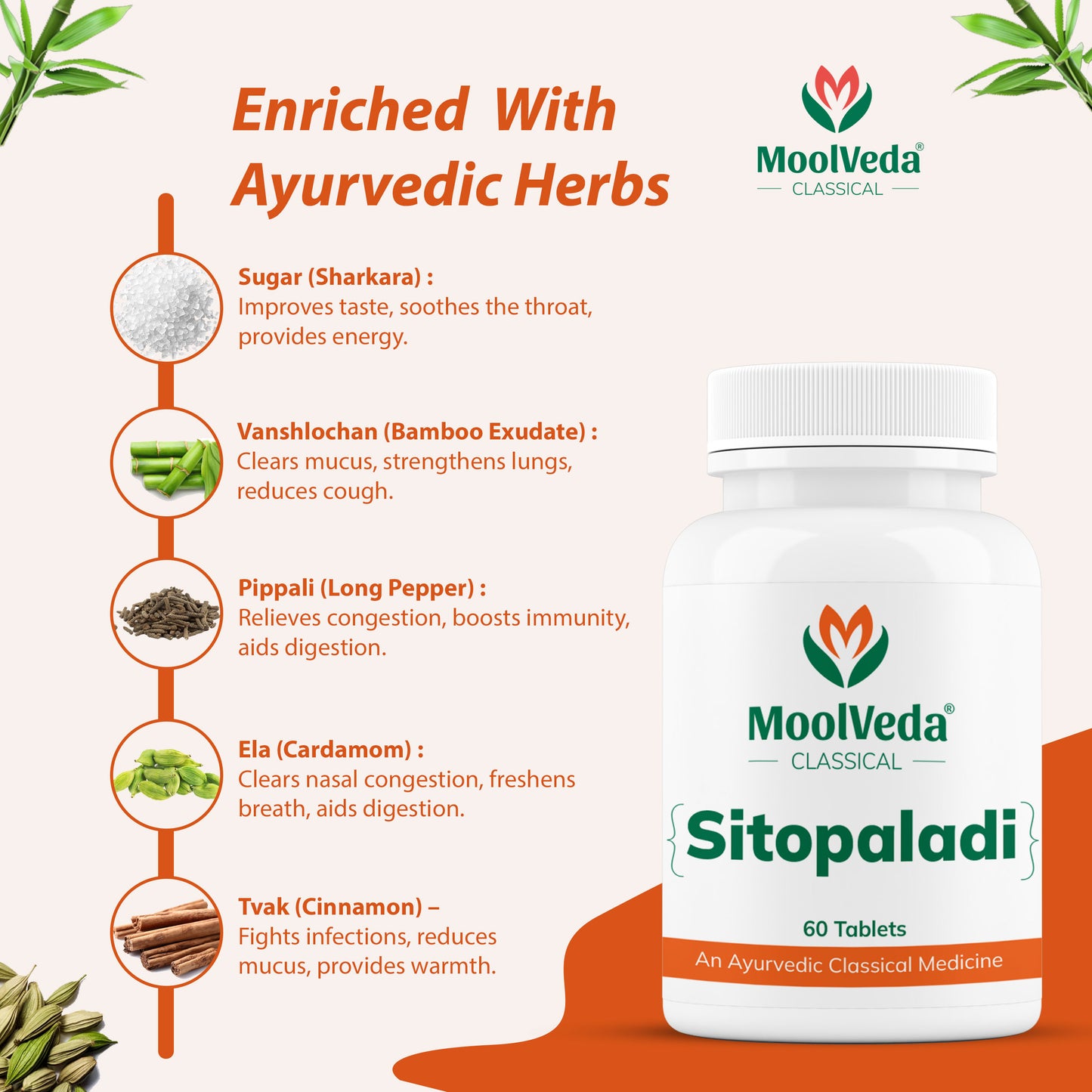 Moolveda Sitopaladi Tablet – 60 Tablets | Ayurvedic Formula for Cough, Cold & Immunity | Herbal Respiratory Support