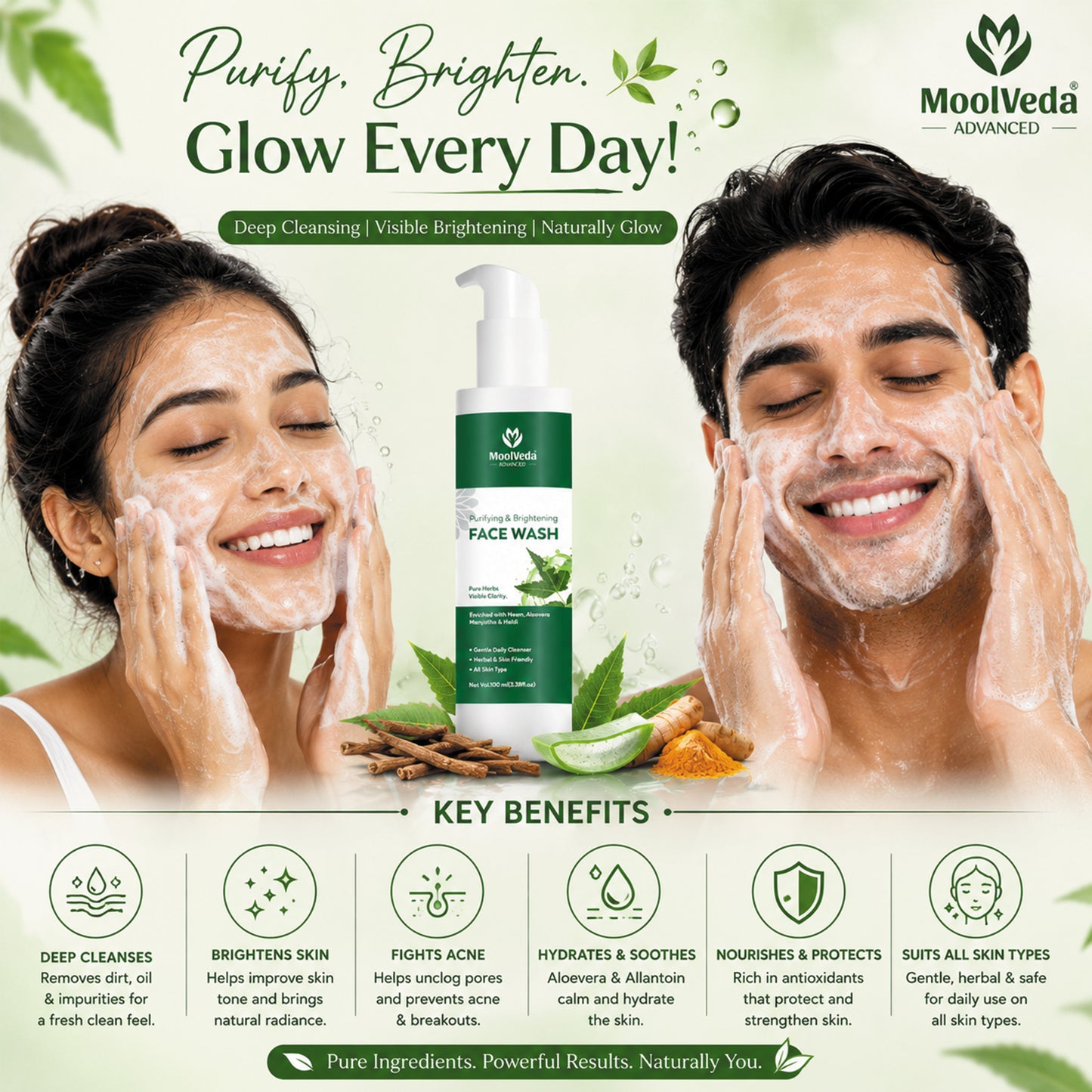 Moolveda Purifying & Brightening Face Wash, 100ml