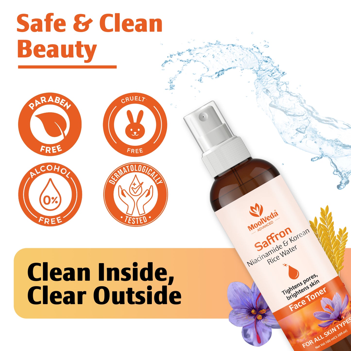 Moolveda Saffron Niacinamide & Korean Rice Water Face Toner-100ml