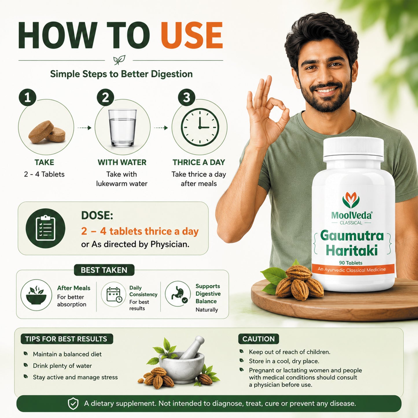 Moolveda Gaumutra Haritaki Ayurvedic Tablets, 90 Count
