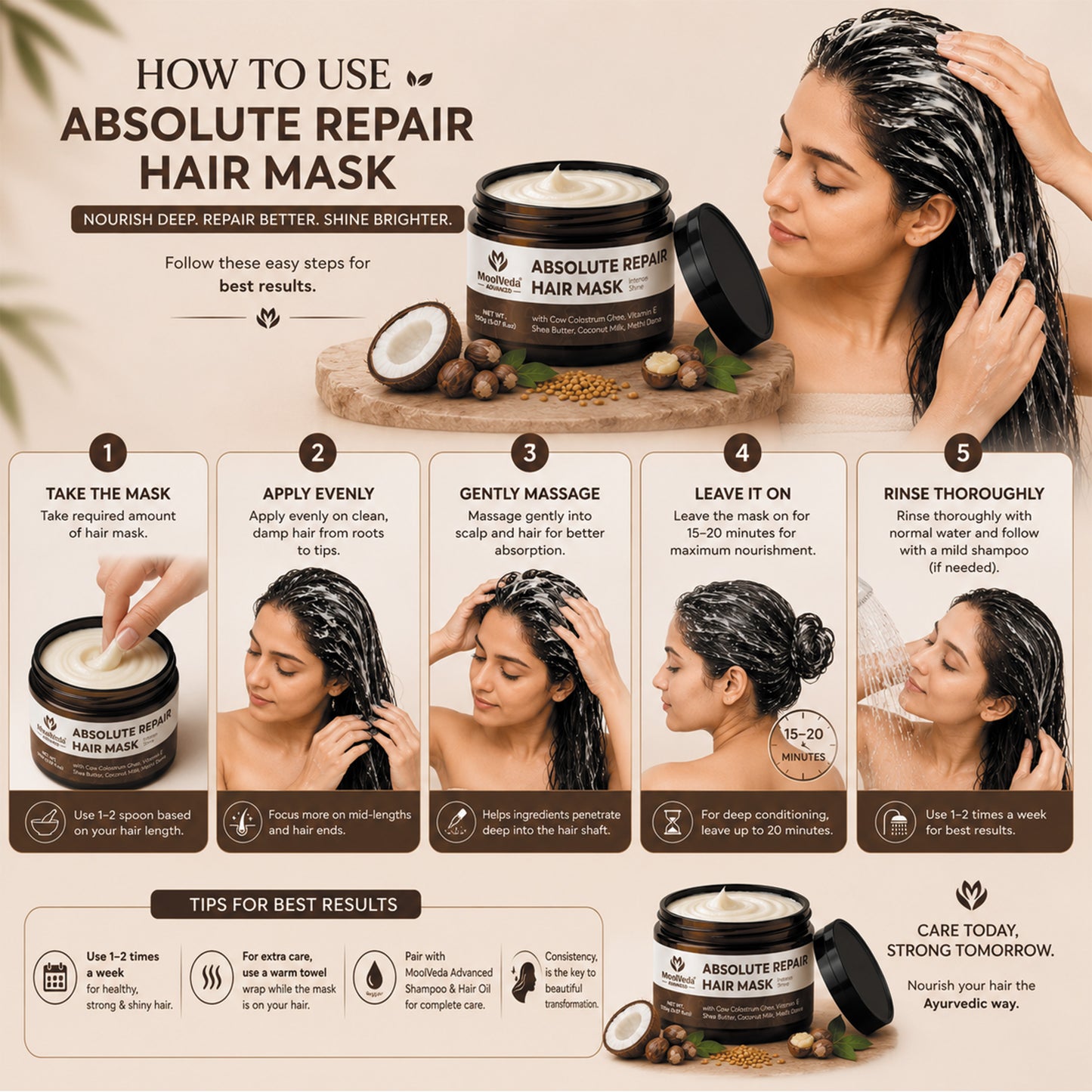 Moolveda Absolut Repair Hair Mask For Frizzy, Dry & Damaged Hair, 150gm
