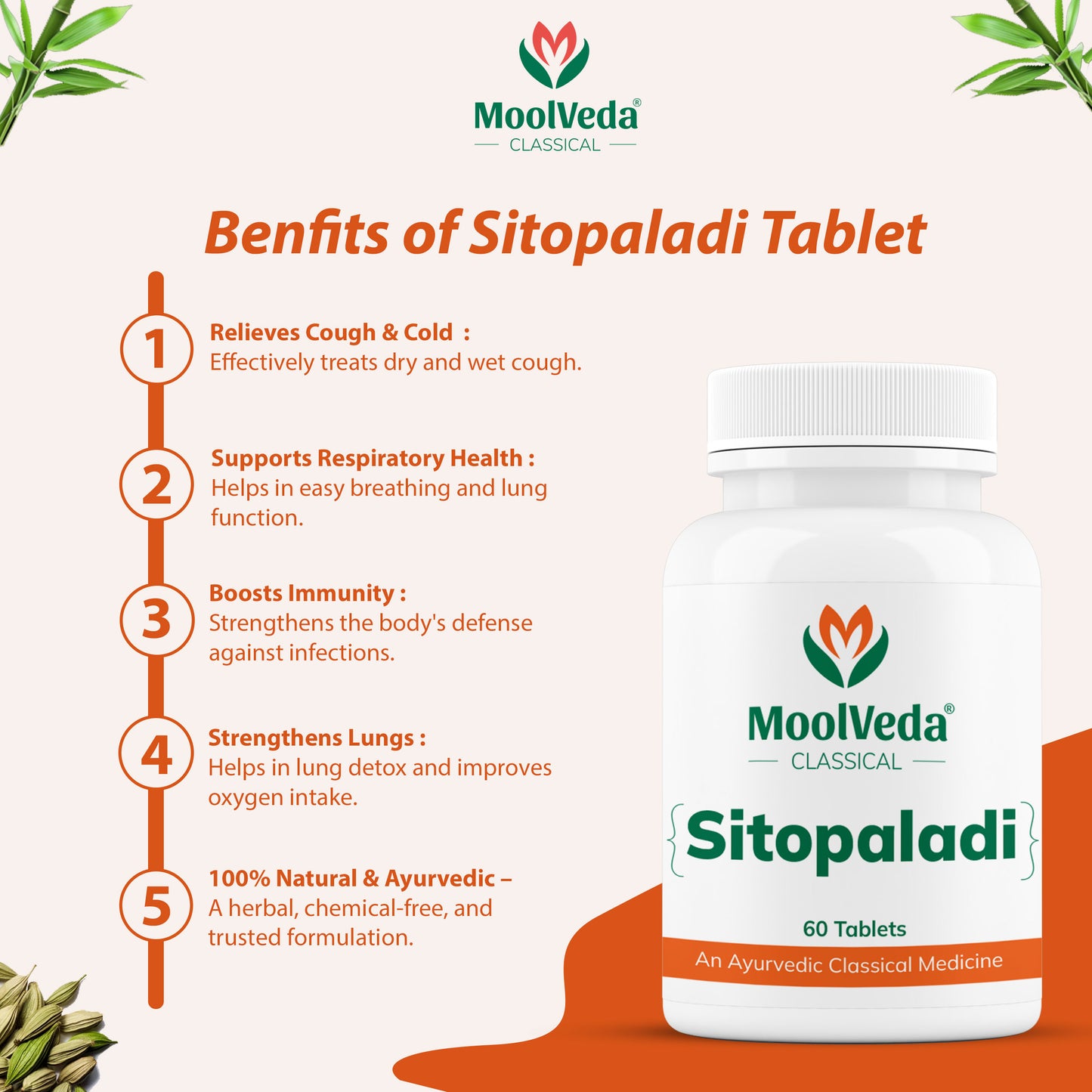 Moolveda Sitopaladi Tablet – 60 Tablets | Ayurvedic Formula for Cough, Cold & Immunity | Herbal Respiratory Support