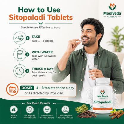 Moolveda Sitopaladi Tablet – 60 Tablets | Ayurvedic Formula for Cough, Cold & Immunity | Herbal Respiratory Support