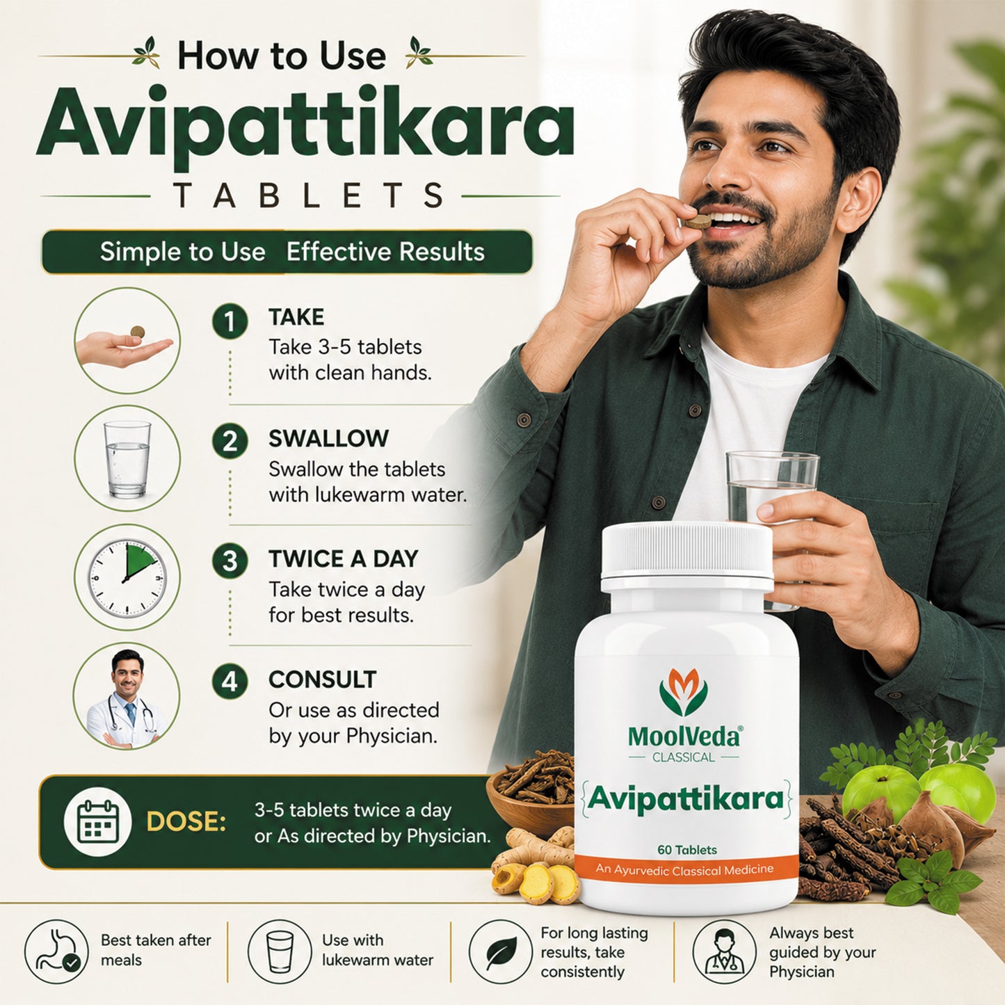 Moolveda Avipattikar Tablet | 60 Tabs | Pack of 1 | Effective Solution for Acidity & Indigestion | Digestive Health