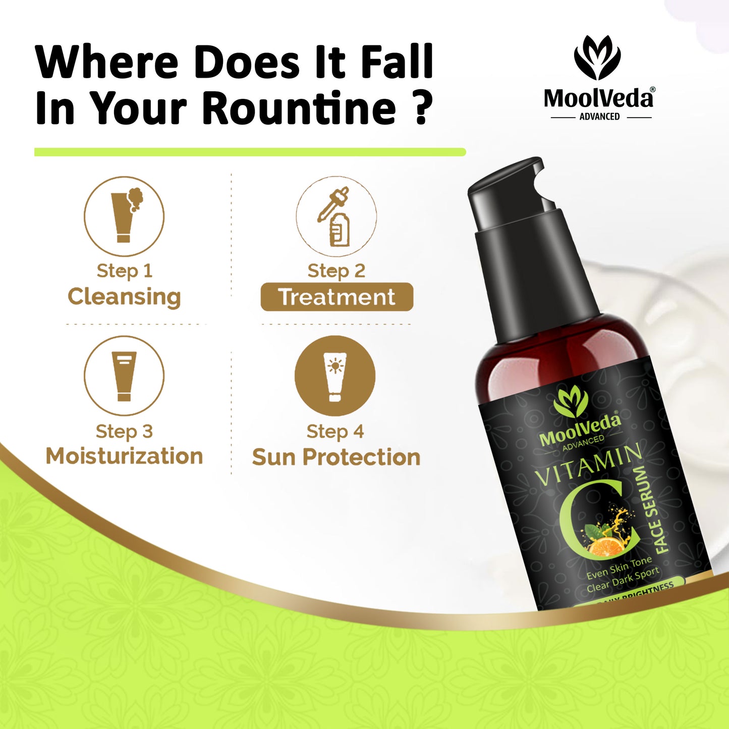 Moolveda Vitamin C Face Serum, Increases Skin's Glow Instantly and Reduces Spots Overtime, Bright Complete Vitamin C Booster, 50 ml