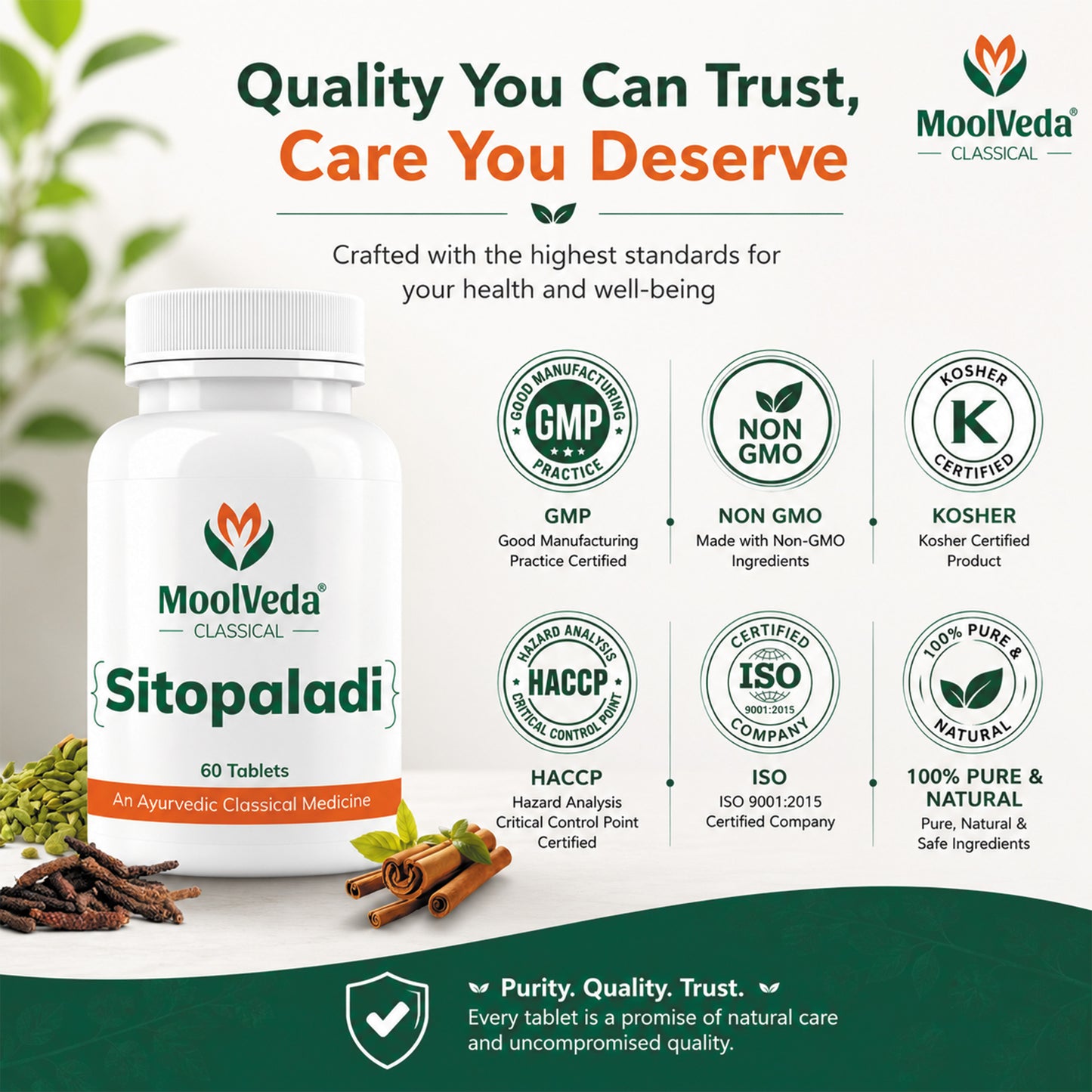 Moolveda Sitopaladi Tablet – 60 Tablets | Ayurvedic Formula for Cough, Cold & Immunity | Herbal Respiratory Support