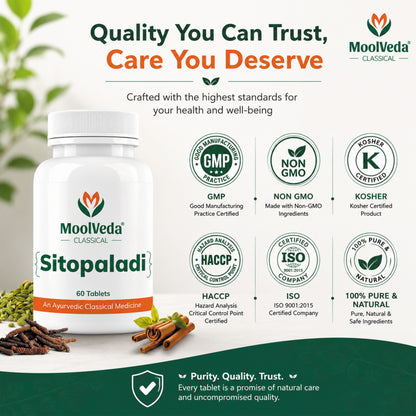 Moolveda Sitopaladi Tablet – 60 Tablets | Ayurvedic Formula for Cough, Cold & Immunity | Herbal Respiratory Support