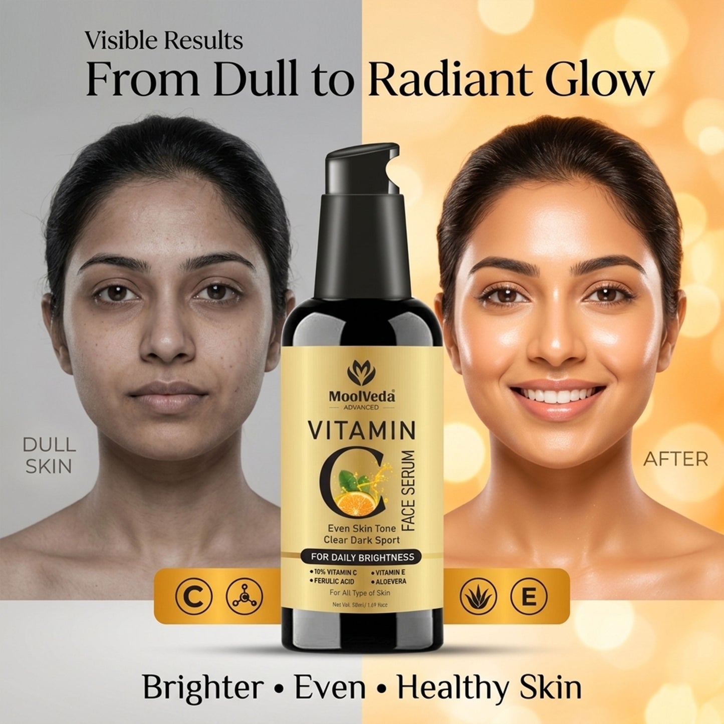 Vitamin C Face Serum 50ml for Glowing Skin | Reduces Dark Spots, Pigmentation & Fine Lines | Brightening, Anti-Aging & Hydrating Serum for All Skin Types