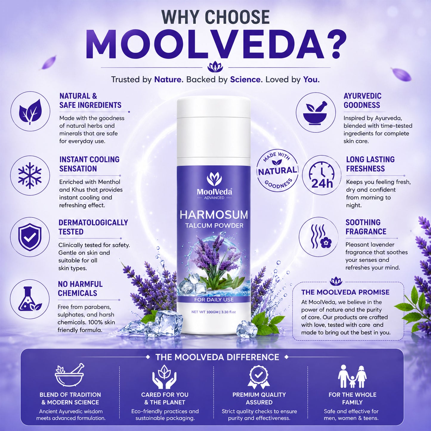 Moolveda Harmosum Talcum Powder For Face & Body - 100gm