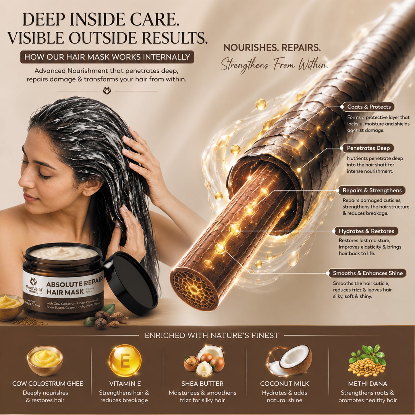 Moolveda Absolut Repair Hair Mask For Frizzy, Dry & Damaged Hair, 150gm