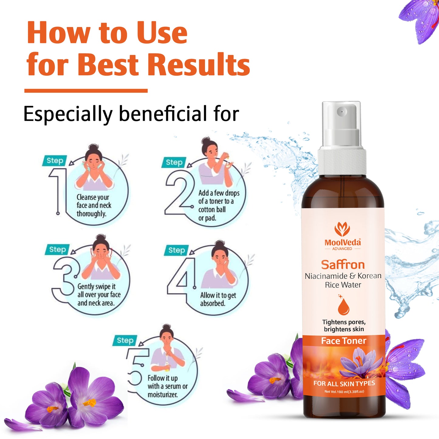 Moolveda Saffron Niacinamide & Korean Rice Water Face Toner-100ml