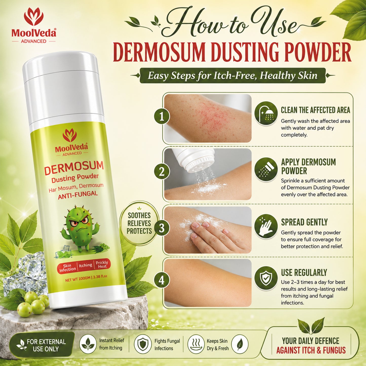Moolveda Dermosum Anti fungal Dusting Powder, 100gm