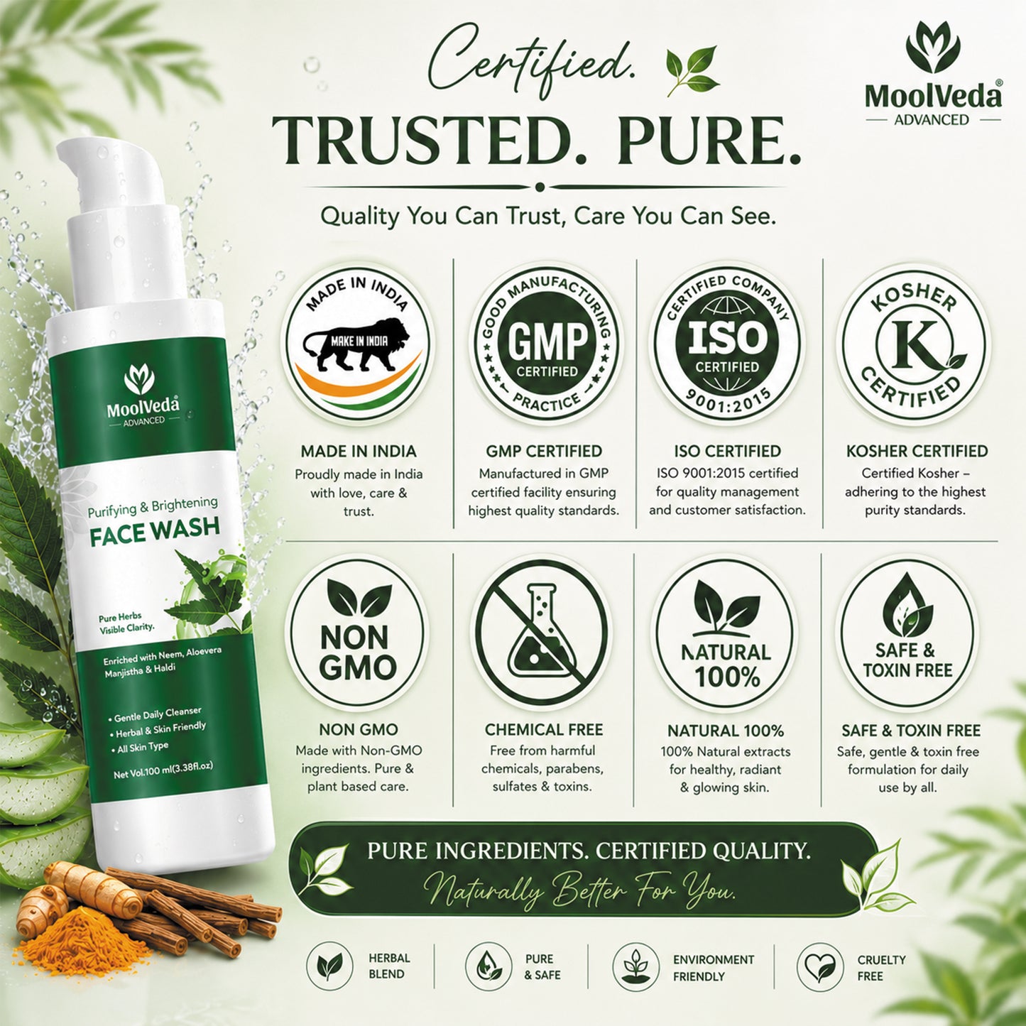 Moolveda Purifying & Brightening Face Wash, 100ml