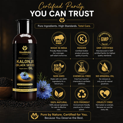 Moolveda Kalonji Oil - Virgin Grade - Black Seed Oil - Nigella Sativa - 100ml