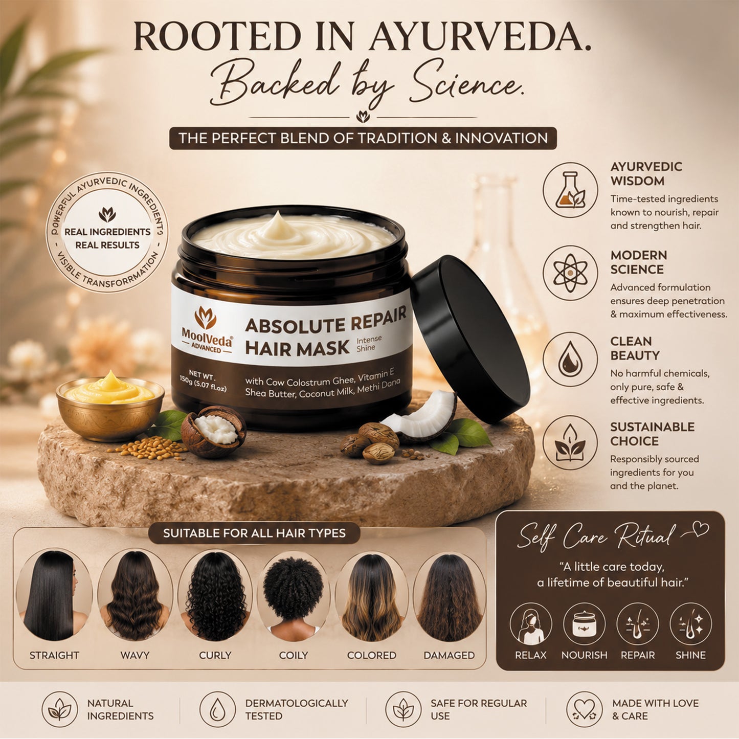 Moolveda Absolut Repair Hair Mask For Frizzy, Dry & Damaged Hair, 150gm