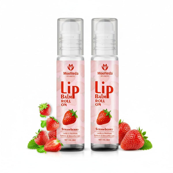 Moolveda 100% edible Strawberry Lip Balm Roll on - 10ml (Pack of 2)