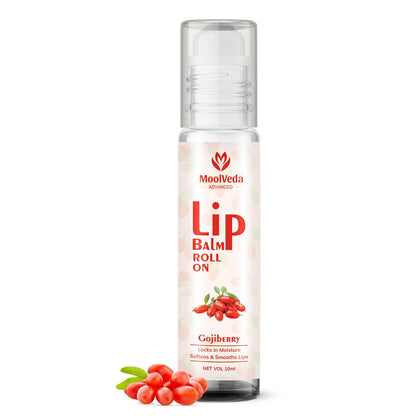 Moolveda Lip Balm Roll on with Gojiberry & 100% edible ingredients & no chemicals, 10ml
