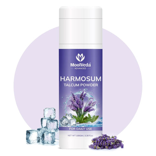 Moolveda Harmosum Talcum Powder For Face & Body, Talc Powder for Men & Women | Lavender Talcum Face Powder | 100gm