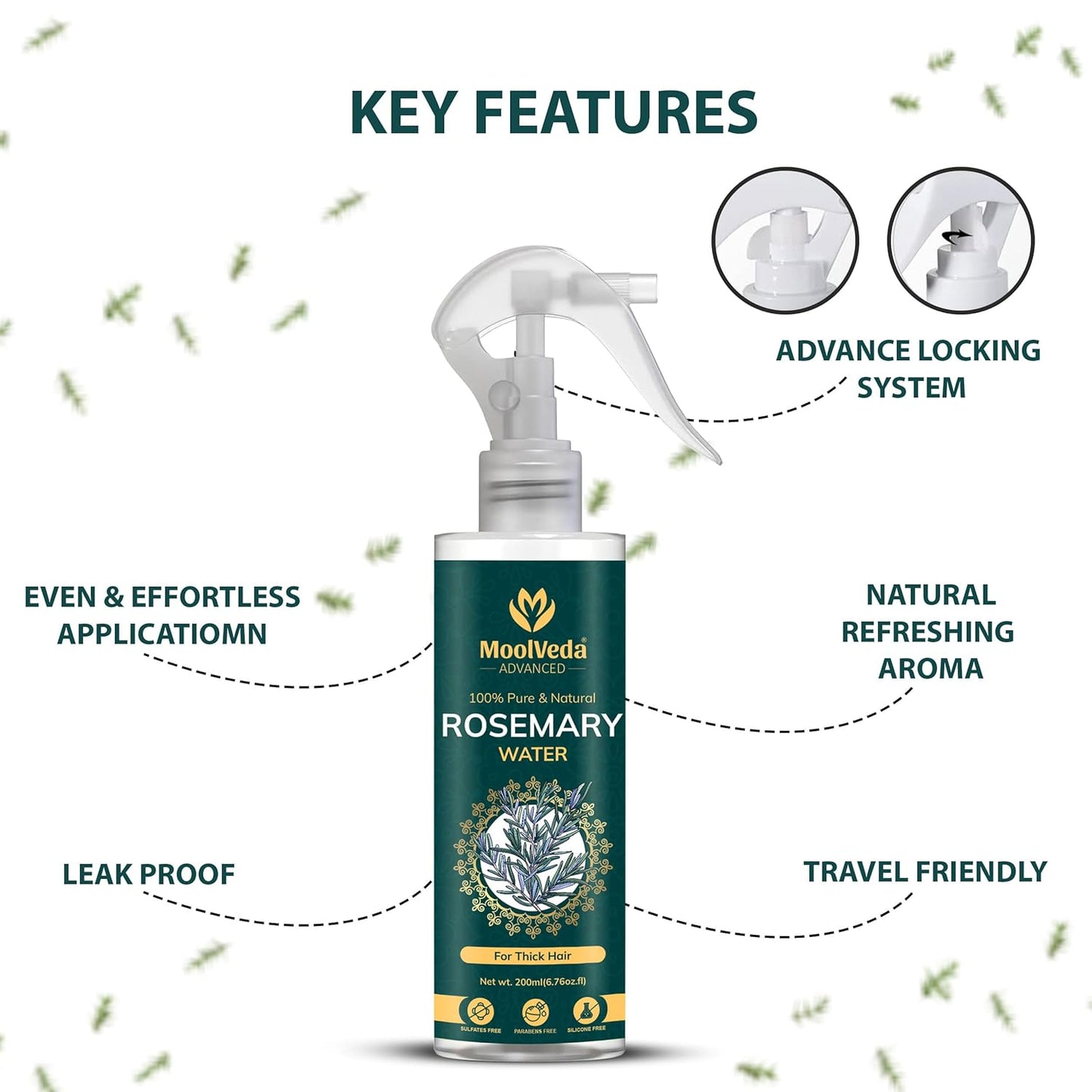 Moolveda 100% Pure & Natural Rosemary Water Spray-200ml