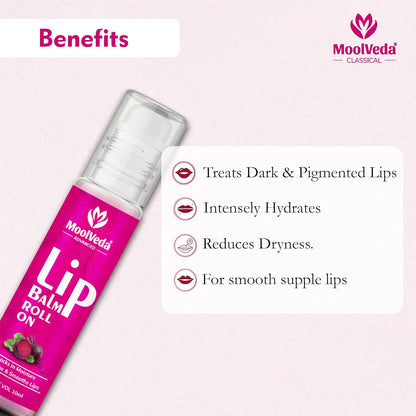 Moolveda Lip Balm Roll on with beetroot rose & 100% edible ingredients & no chemicals, Pack of 2, 10ml