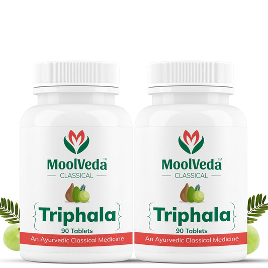 Moolveda Triphala Tablets | Ayurvedic Herbal Supplement for Digestive Wellness & Detox Support | 90 Veg Tablets | Pack of 2